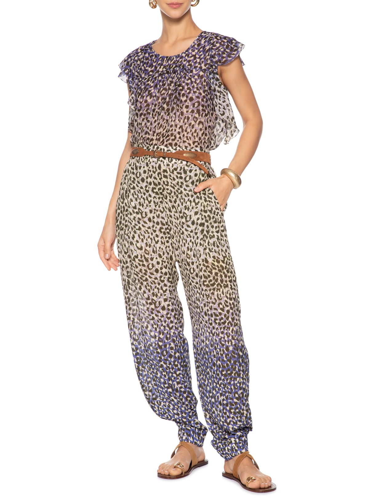 Bata Feminina Manga Curta Degradê Animal Print Animale