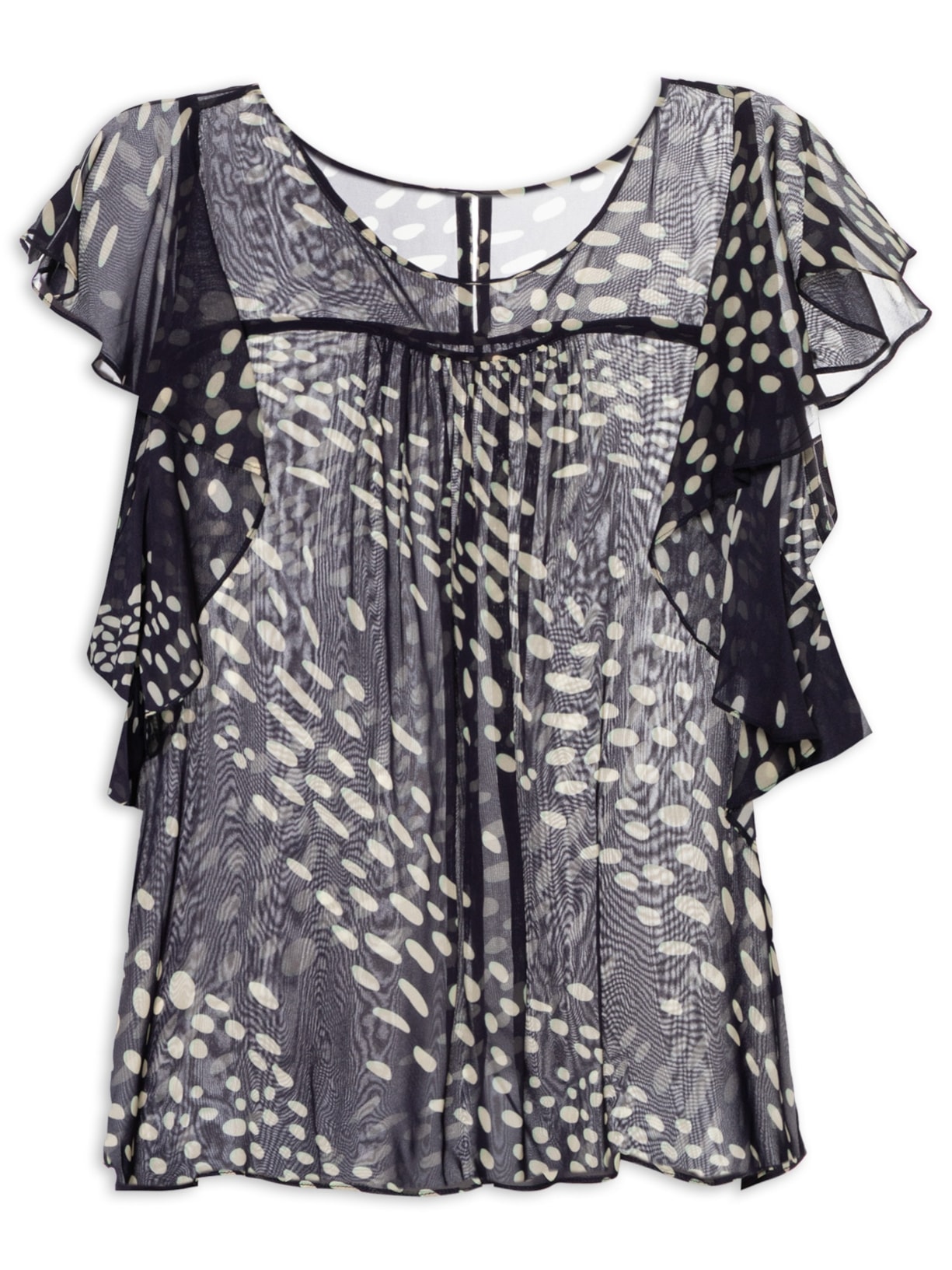 Bata Feminina Manga Curta Pois Passáro - Azul