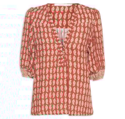 Bata Feminina Manga Estampa Pepper - Vermelho