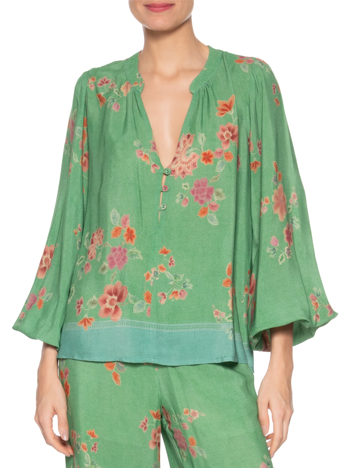 Bata Feminina Manga Longa Estampa Bliss Verde Maria Filó