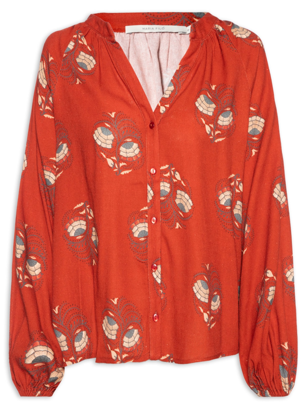 Bata Feminina Manga Longa Estampa Ramo - Vermelho