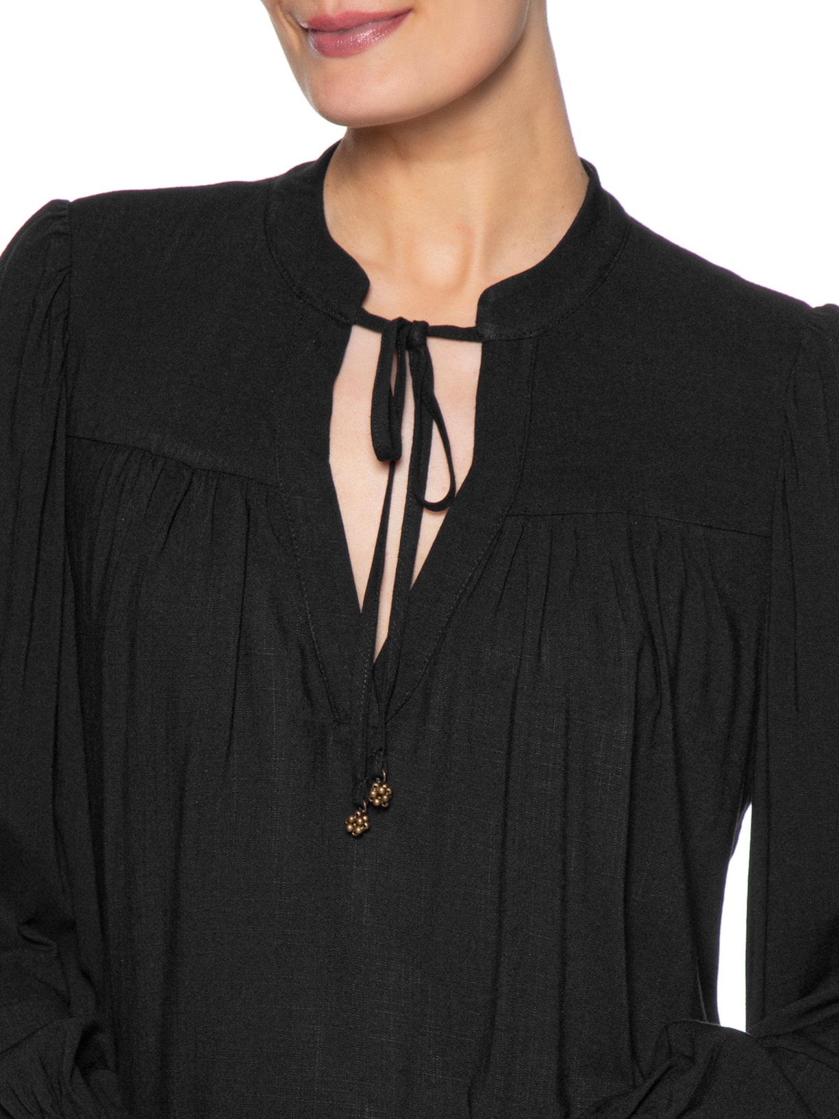 Bata Feminina Manga Pregas Decote V Preto Maria Filó