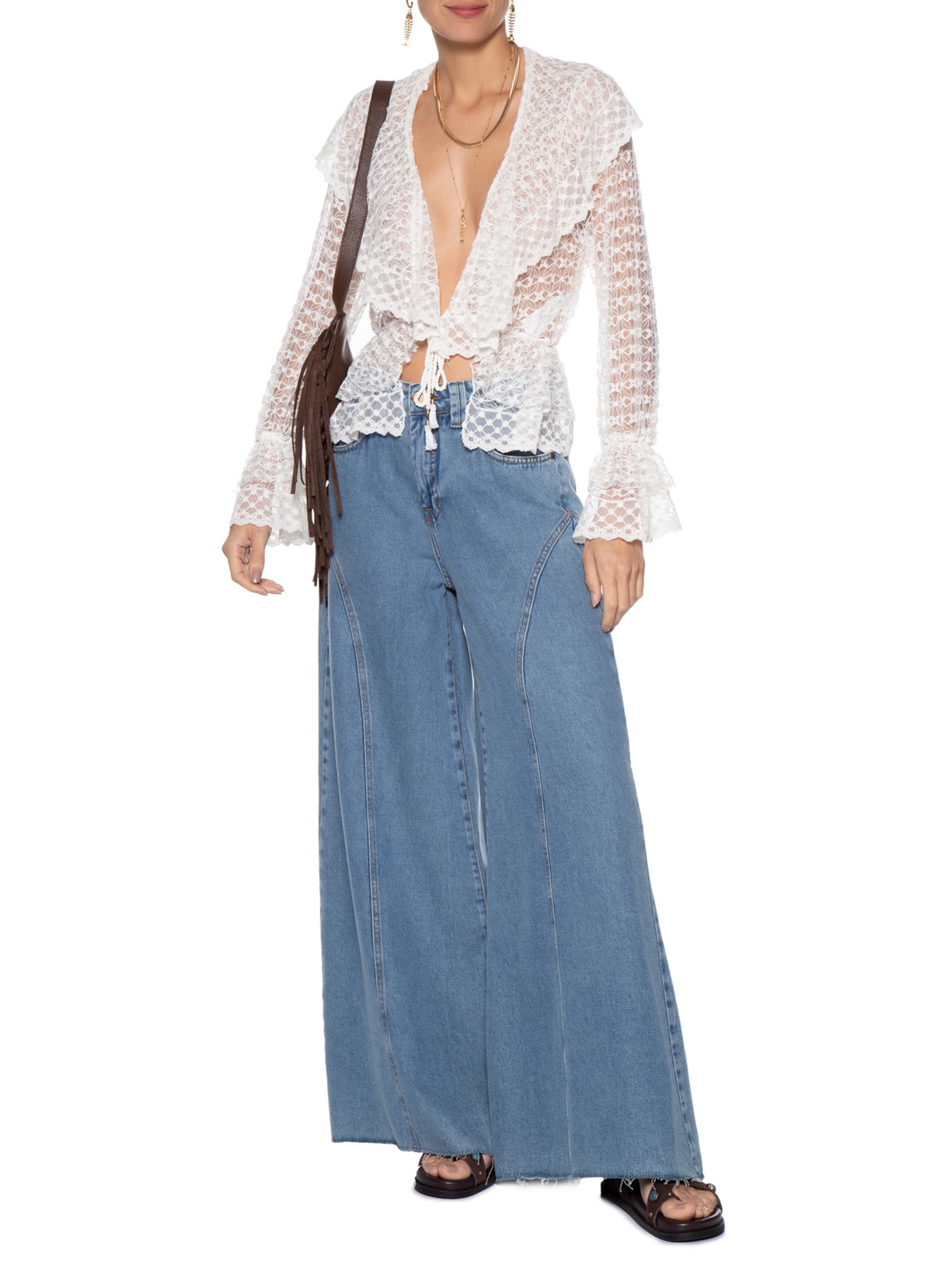 Bata Feminina Renda Babado Branco Dress To