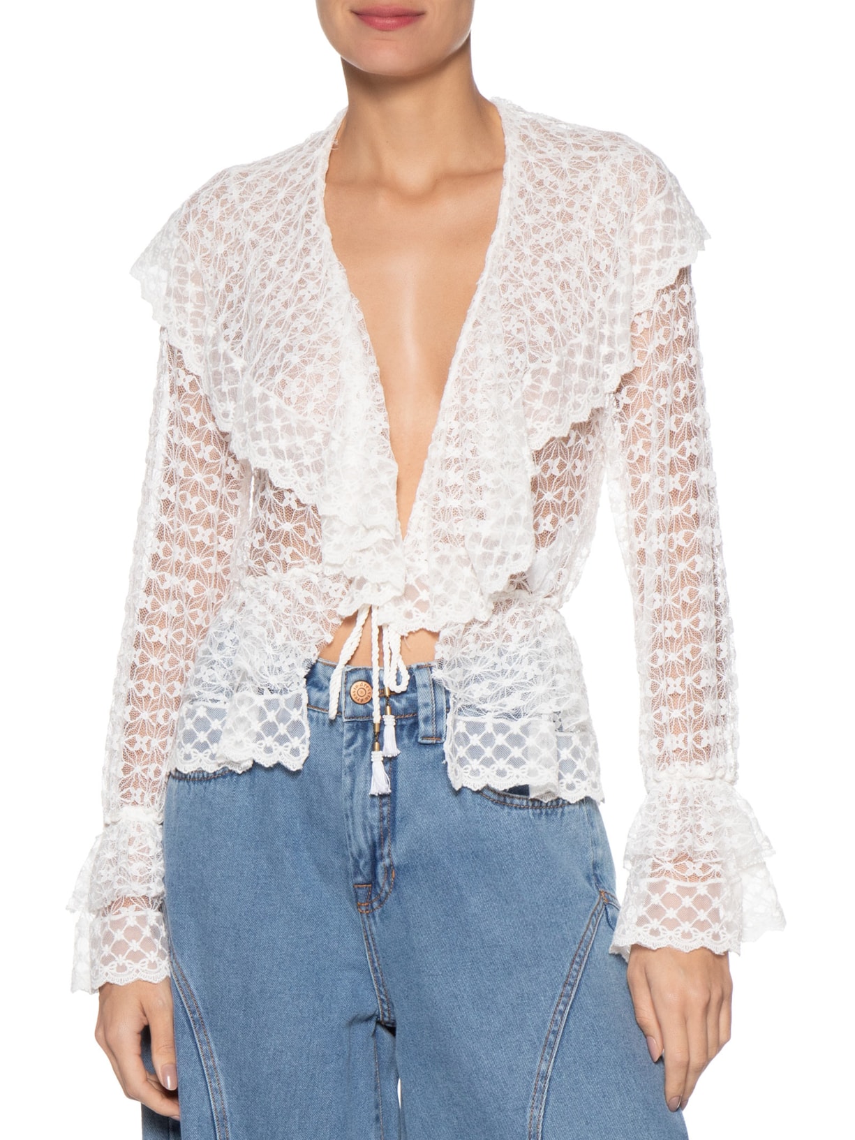 Bata Feminina Renda Babado Branco Dress To