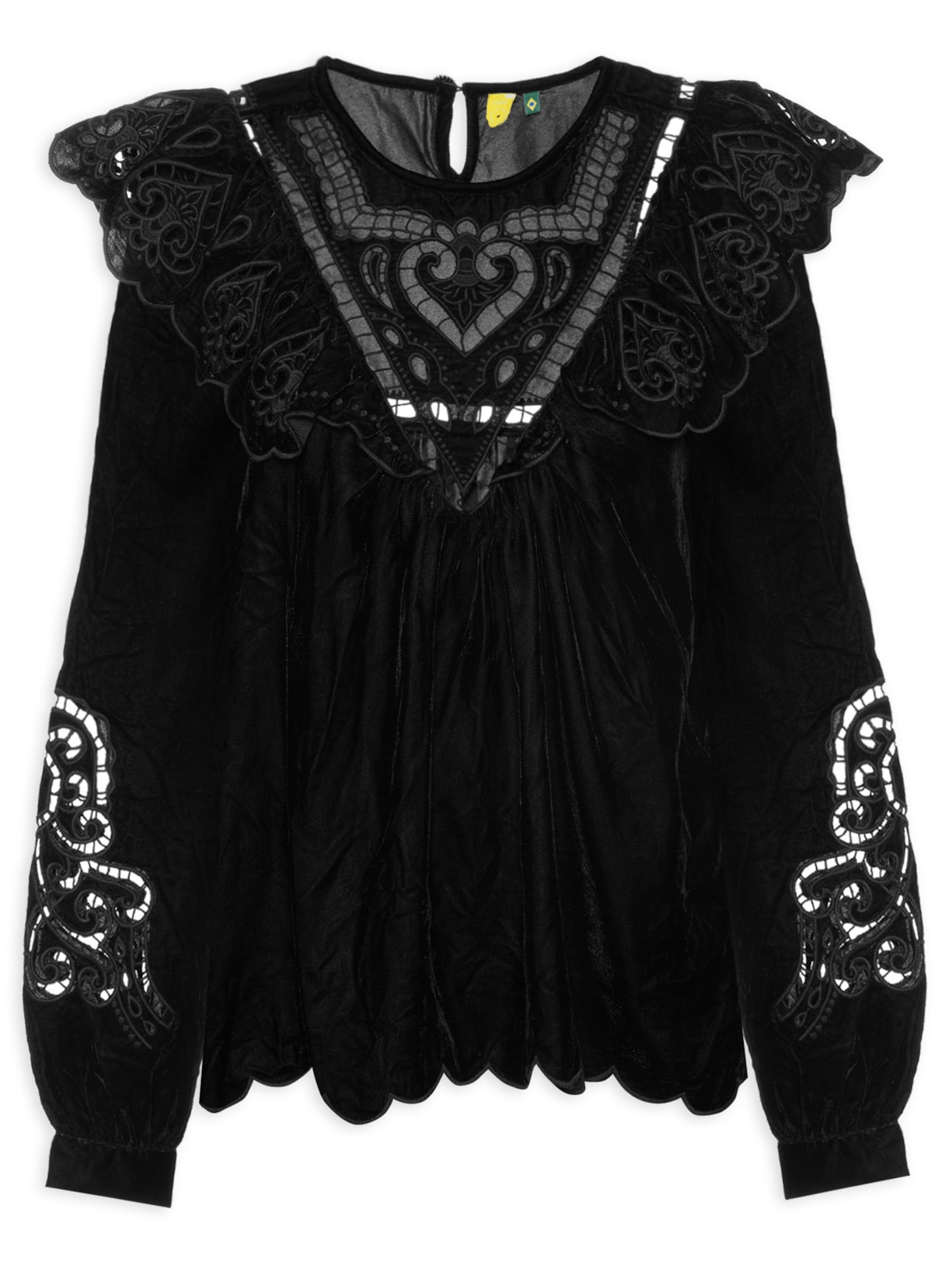 Bata Feminina Veludo Bordado Coração - Preto