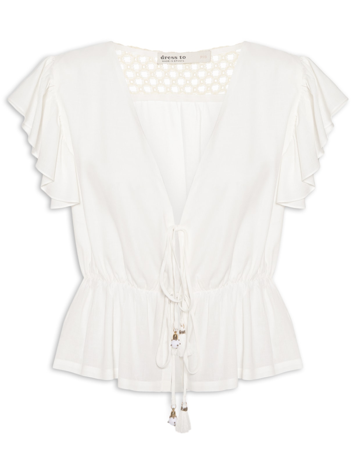 Bata Feminina Voil Detalhe Tela Macramê Branco Dress To