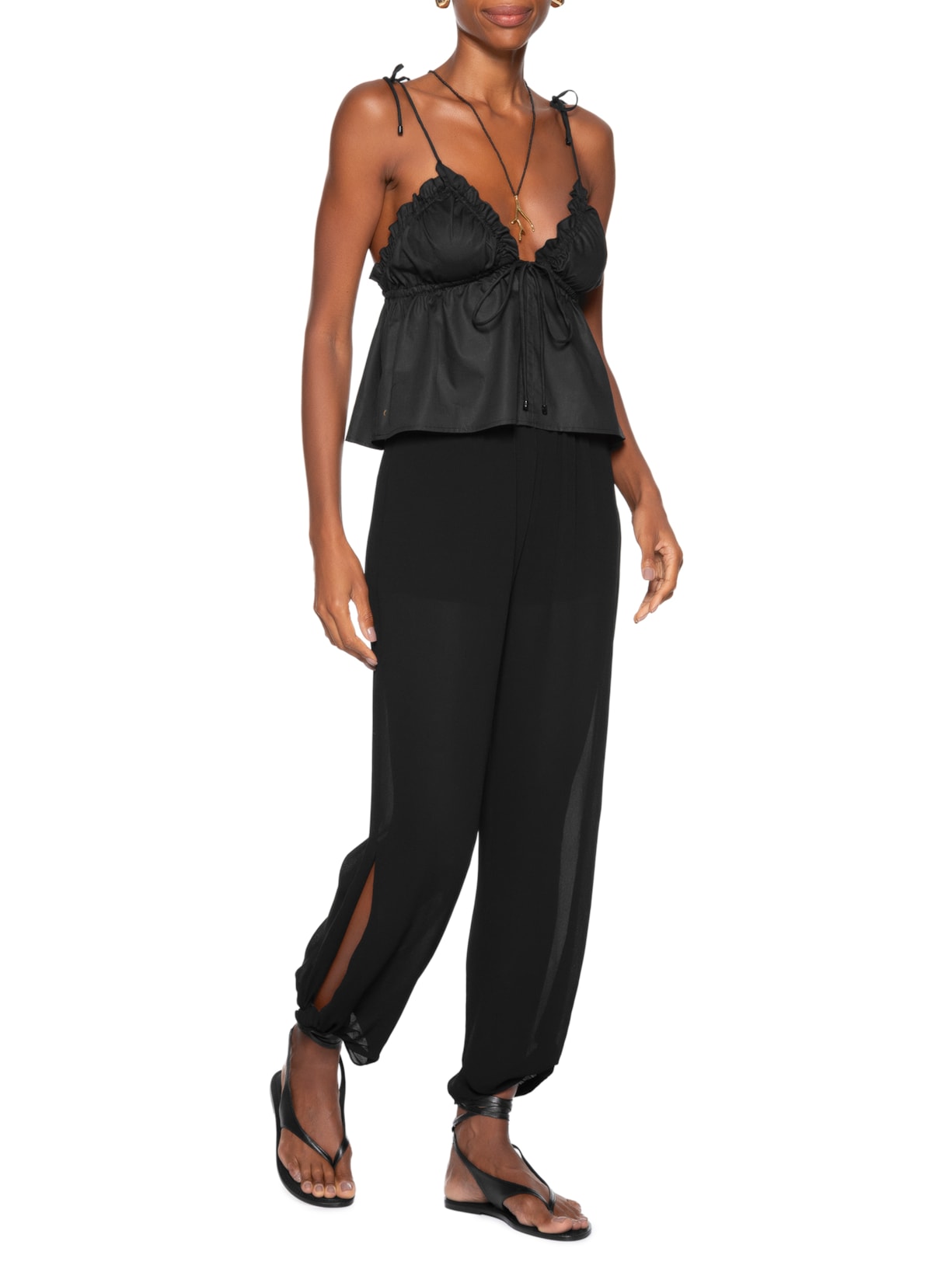 Bata Feminino De Algodão Top Triangulo Preto Animale