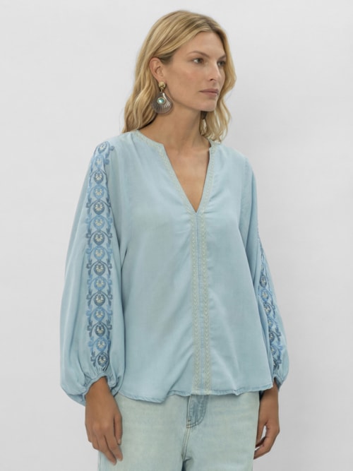 Bata Feminino Jeans Bordado Suzani – Azul