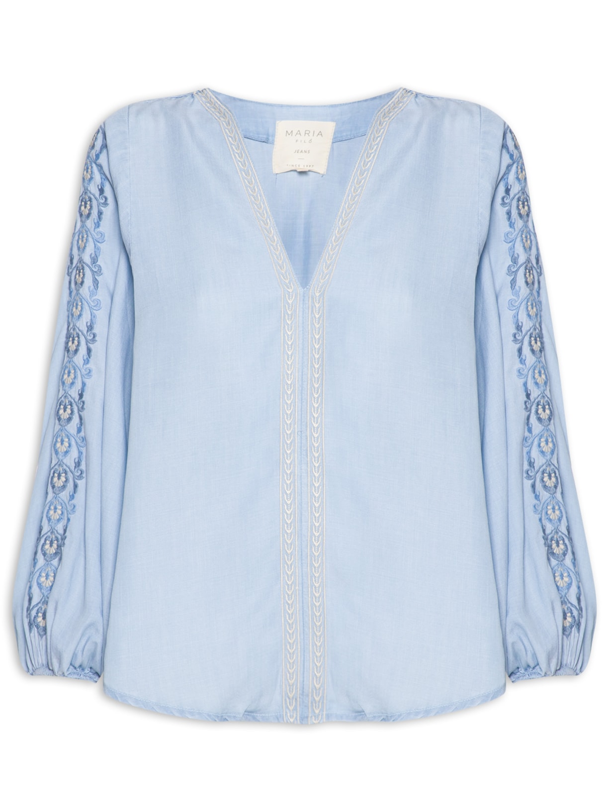 Bata Feminino Jeans Bordado Suzani – Azul Maria Filó