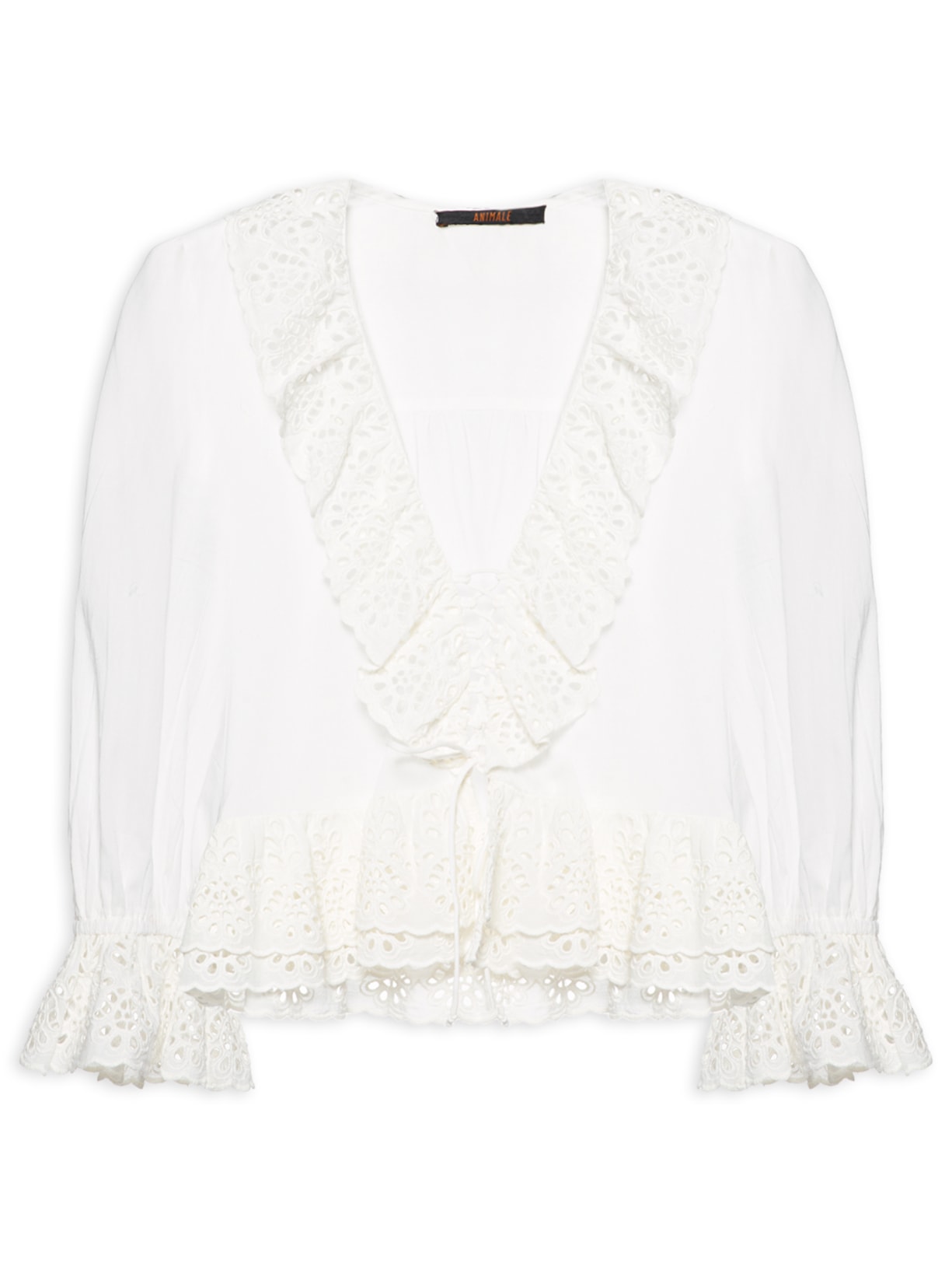 Bata Manga Longa Babado Cosmos Branco Animale