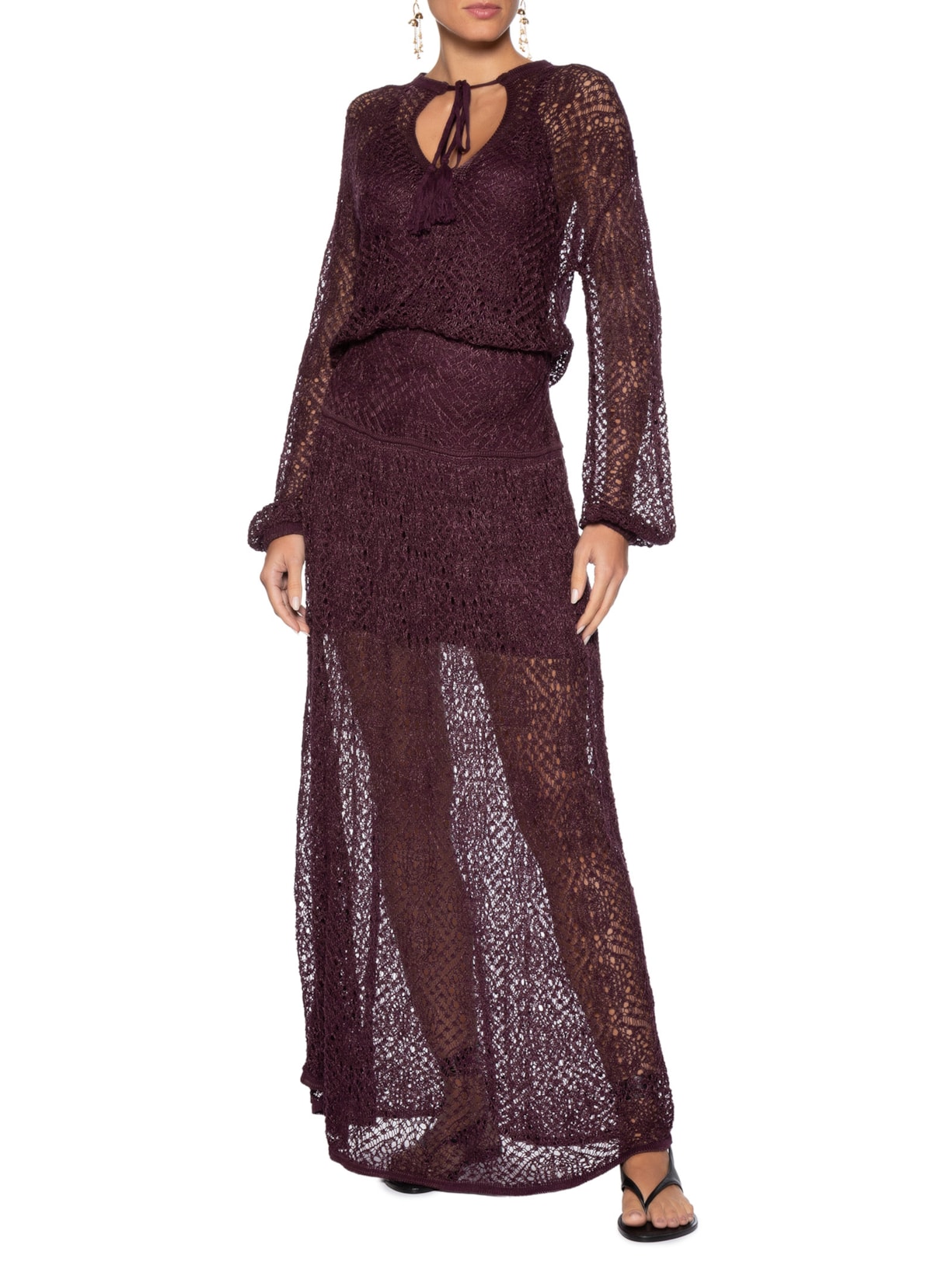 Bata Tricot Rendado Marrom Dress To