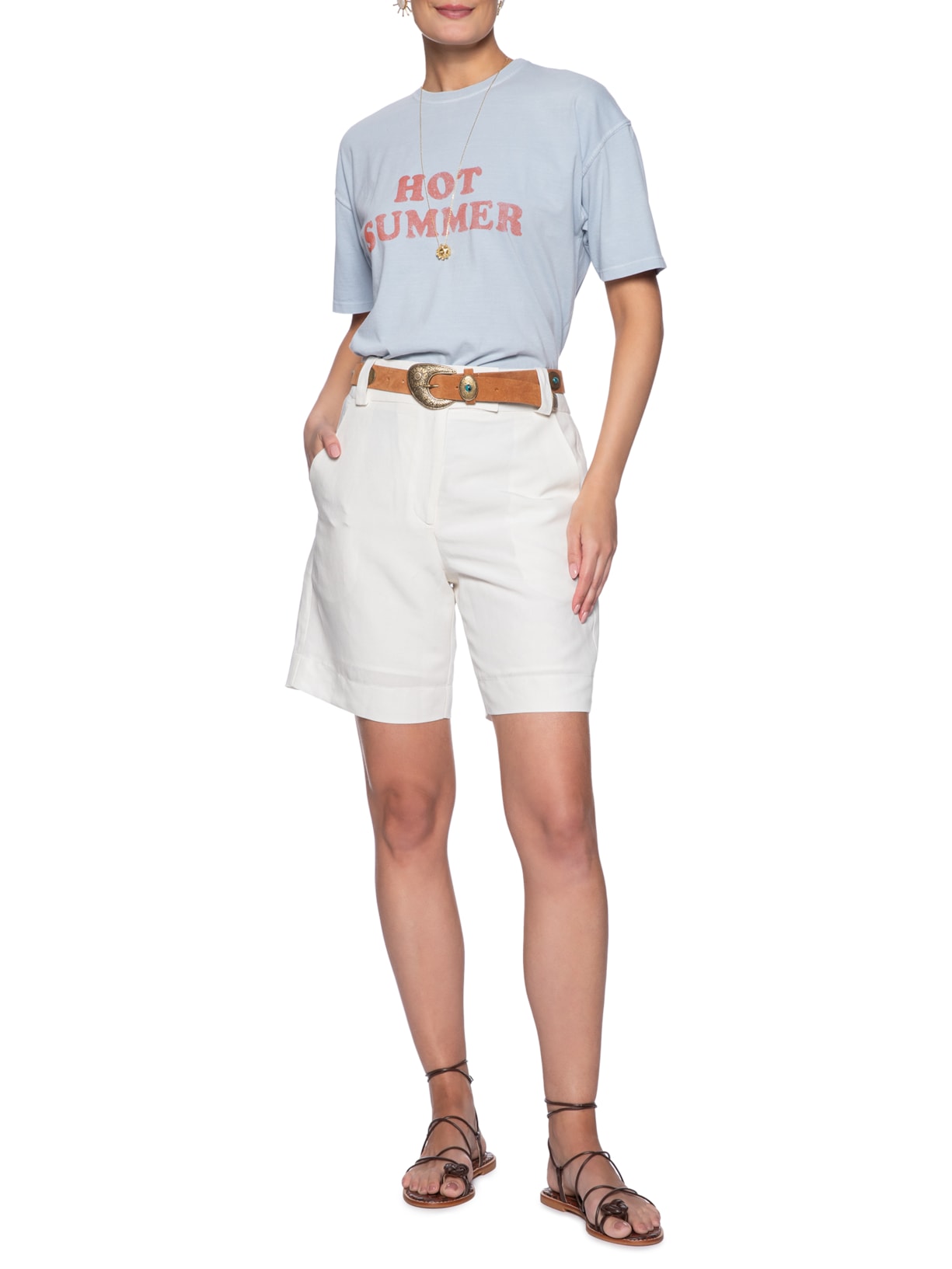 Bermuda Alfaiataria Linho Off White Maria Filó