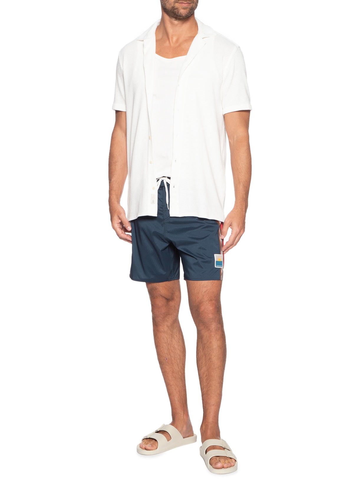 Bermuda Beachwear  Masculina Aquaone Flex Roca Stripes Azul Osklen
