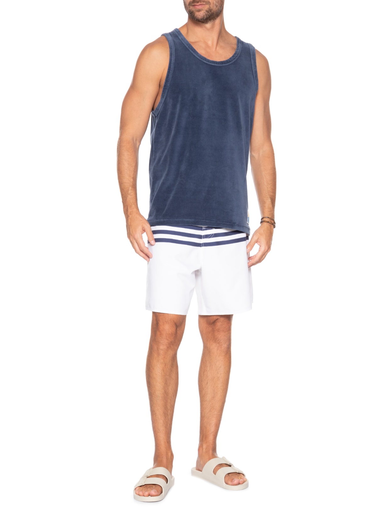 Bermuda Beachwear Masculina Classic Stripes Branco Osklen