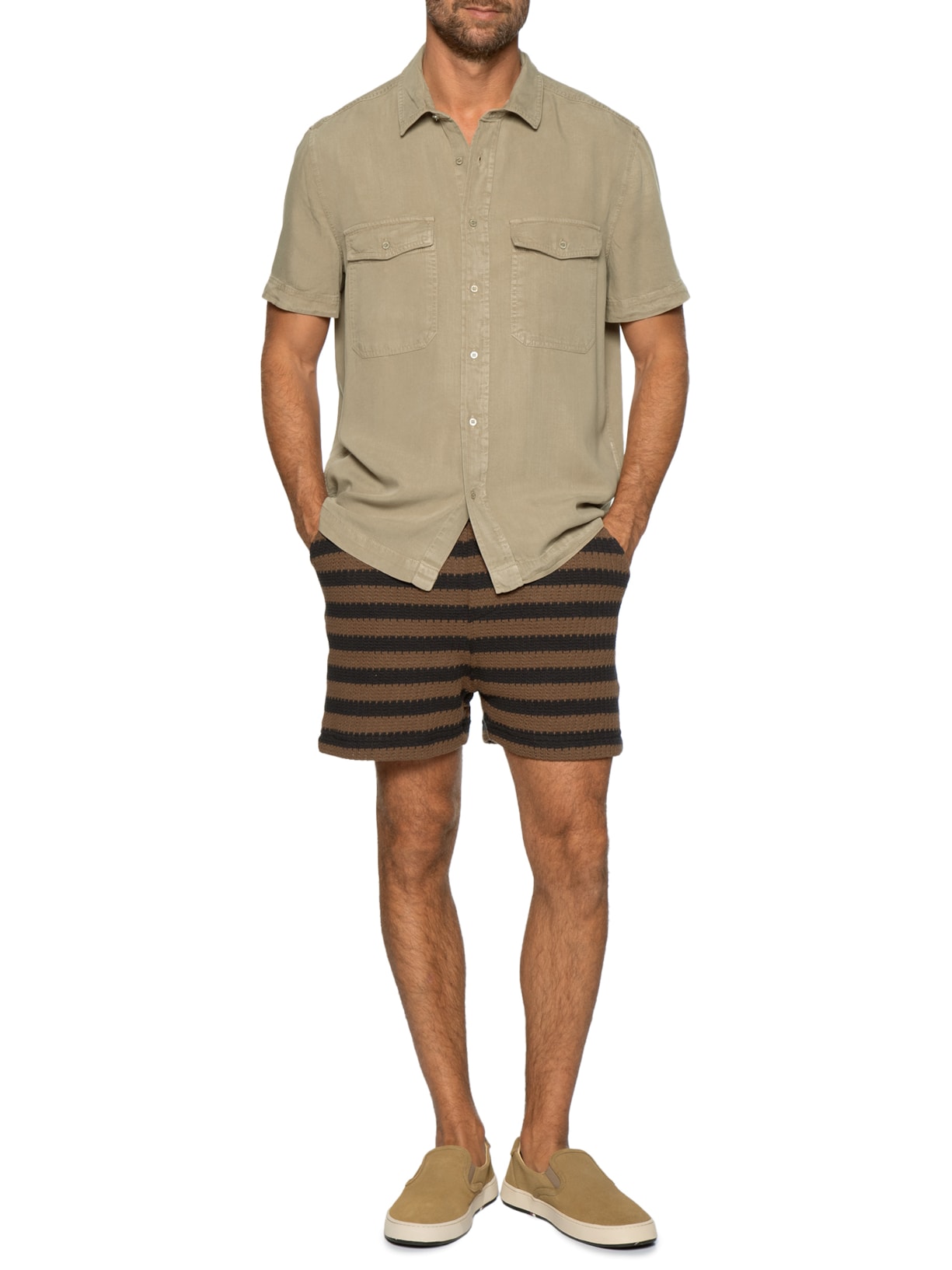 Bermuda Beachwear Masculina Color Stripes Knit New – Marrom Osklen