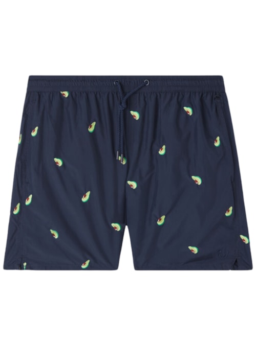 Bermuda De Banho Com Bordado De Abacates - Azul