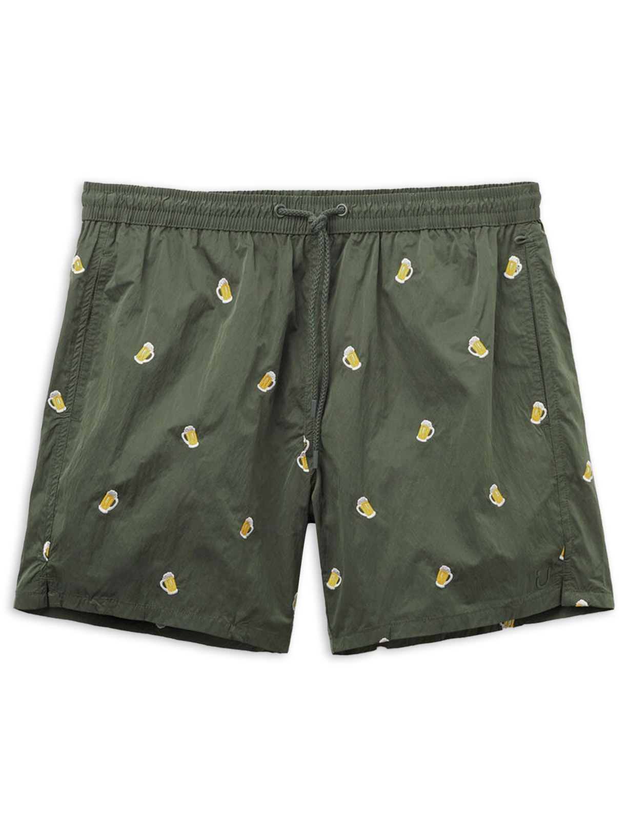 Bermuda De Banho Com Bordado De Cervejas - Verde