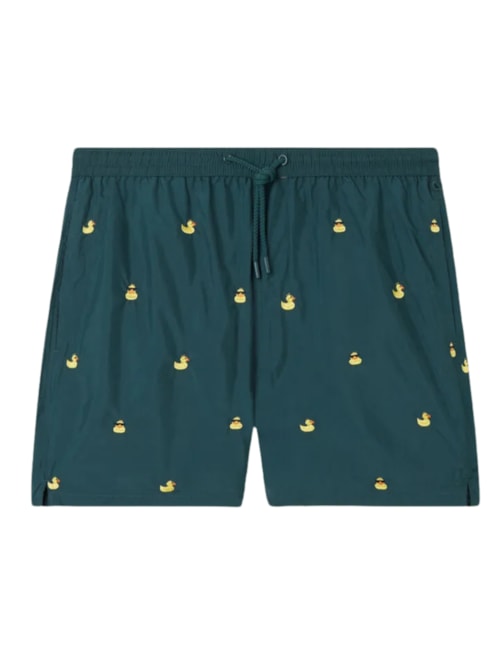 Bermuda De Banho Com Bordado De Patinhos - Verde