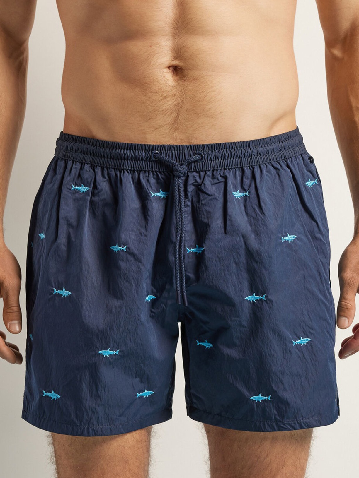 Bermuda De Banho Com Bordado De Tubarões Azul Intimissimi