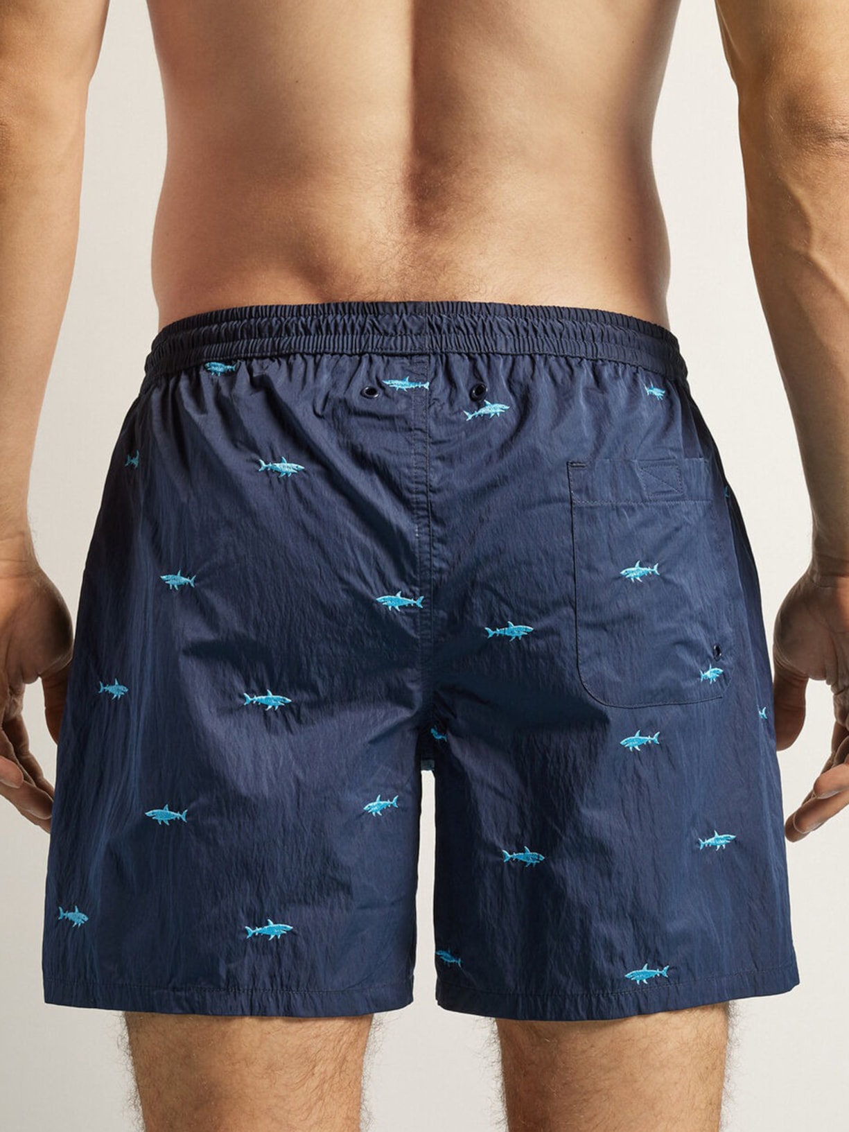 Bermuda De Banho Com Bordado De Tubarões Azul Intimissimi