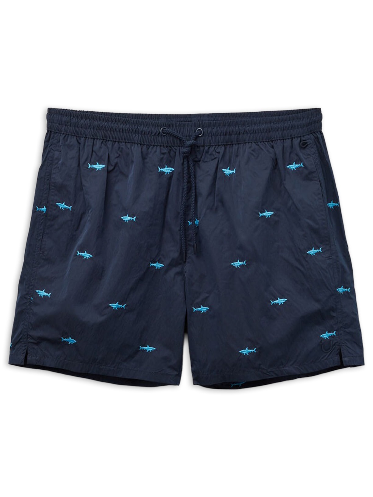 Bermuda De Banho Com Bordado De Tubarões - Azul