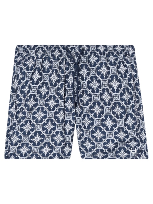 Bermuda De Banho Com Estampa De Azulejos - Azul