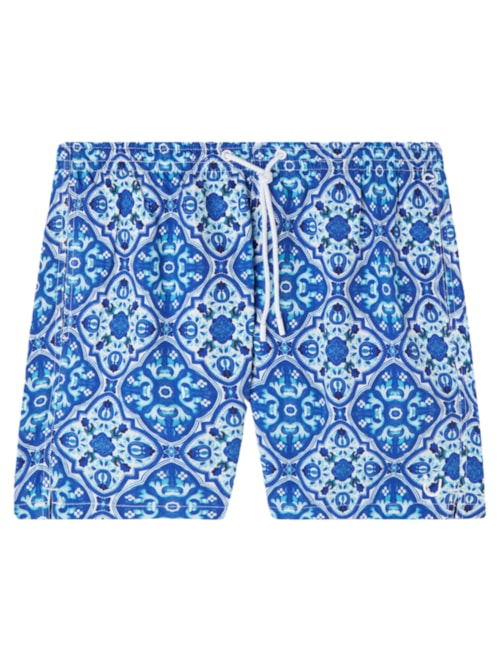 Bermuda De Banho Com Estampa De Azulejos - Azul