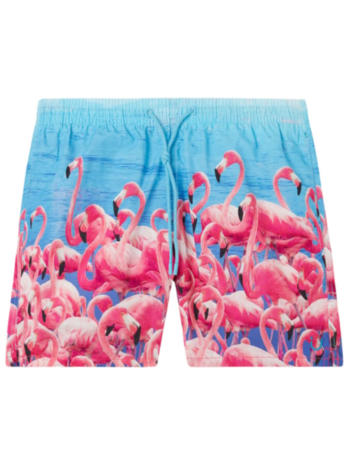 Bermuda De Banho Com Estampa De Flamingos - Azul