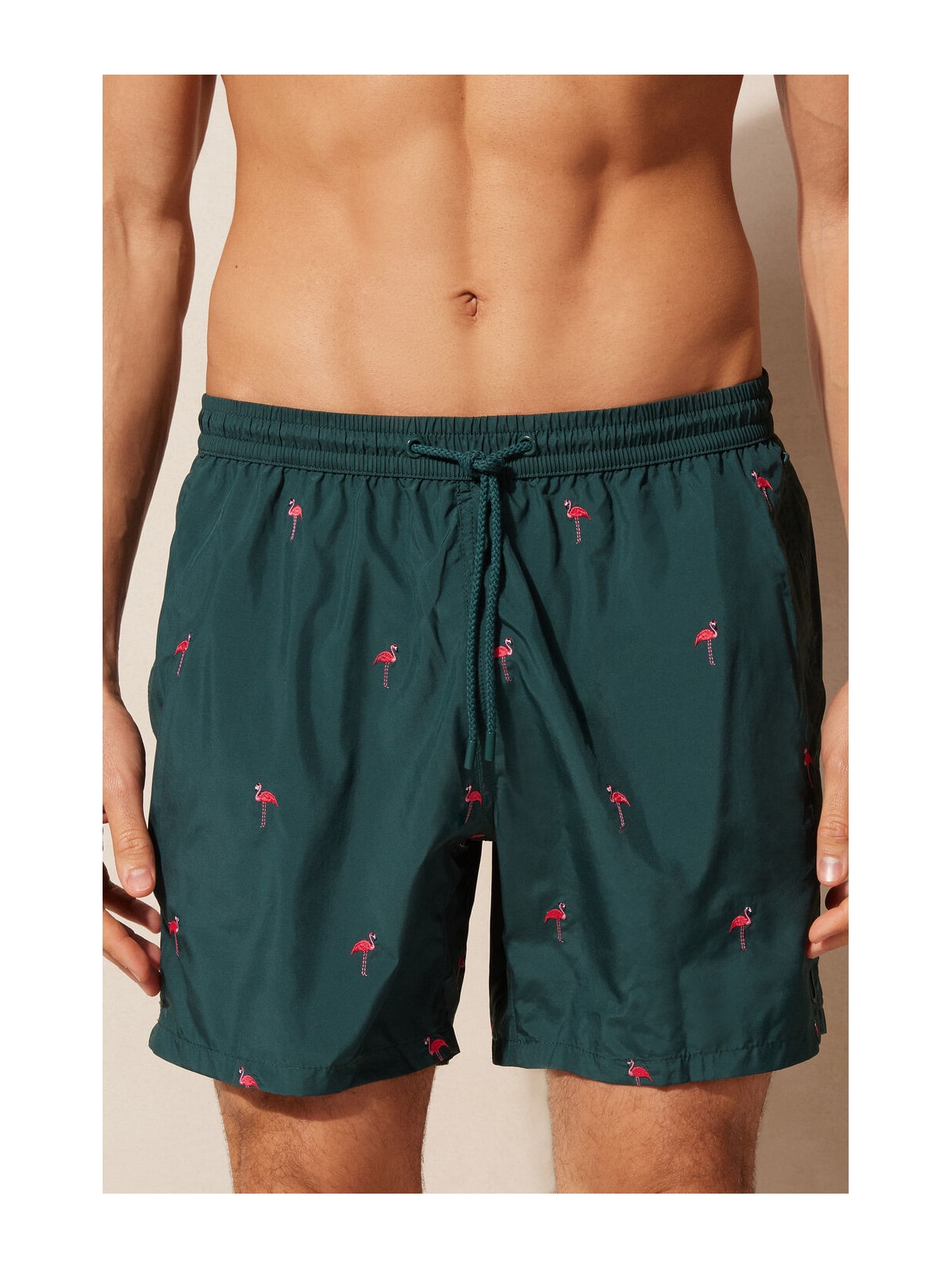 Bermuda De Banho Com Estampa De Flamingos Verde Intimissimi