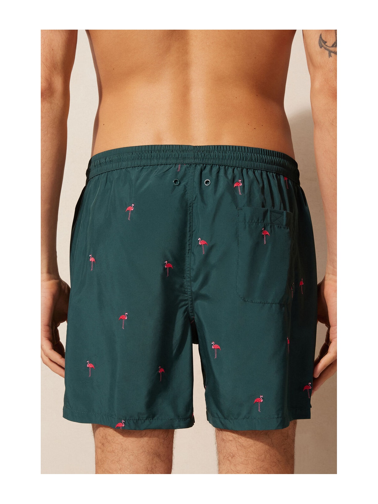 Bermuda De Banho Com Estampa De Flamingos Verde Intimissimi