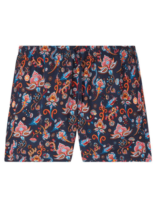 Bermuda De Banho Com Estampa De Flores De Cashmere - Azul