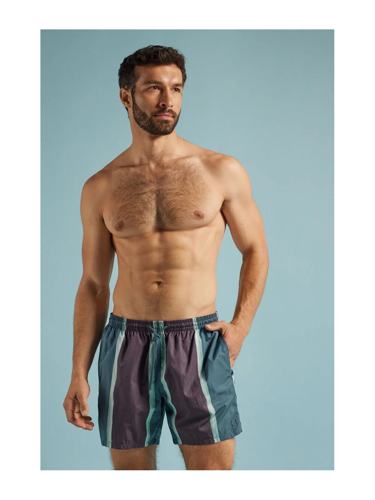 Bermuda De Banho Com Estampa De Listras Azul Calzedonia