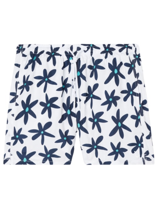 Bermuda De Banho Com Estampa De Margaridas - Branco
