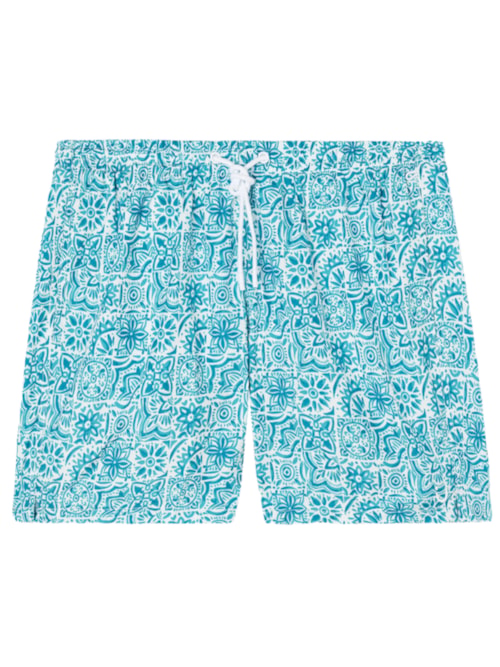 Bermuda De Banho Com Estampa De Pequeno Azulejos - Azul