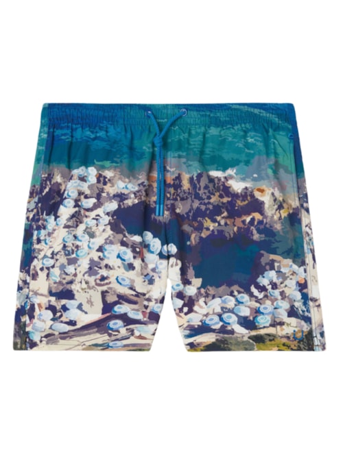 Bermuda De Banho Com Estampa De Praia - Azul