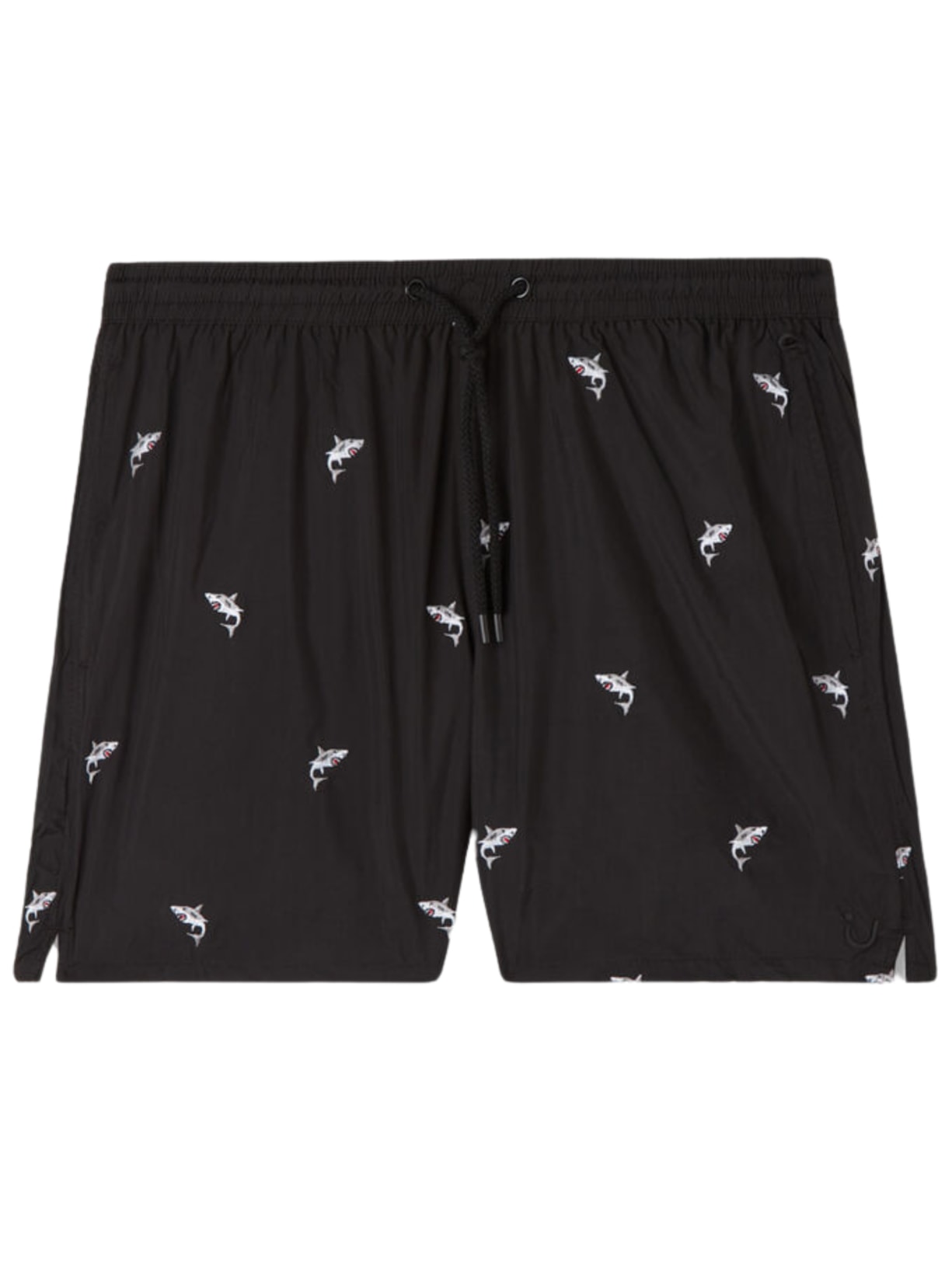 Bermuda De Banho Com Estampa De Tubarões - Preto
