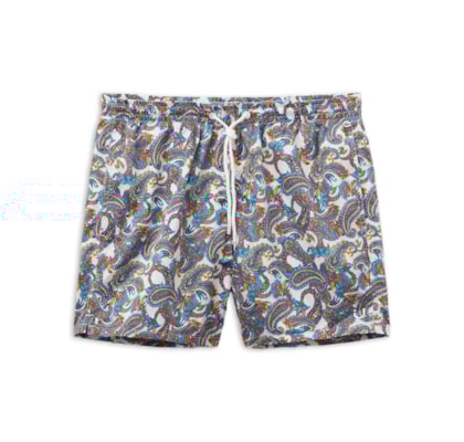 Bermuda De Banho Com Estampa Paisley - Azul