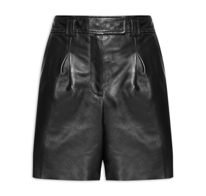 Bermuda De Couro Basica Pregas Frontais – Preto