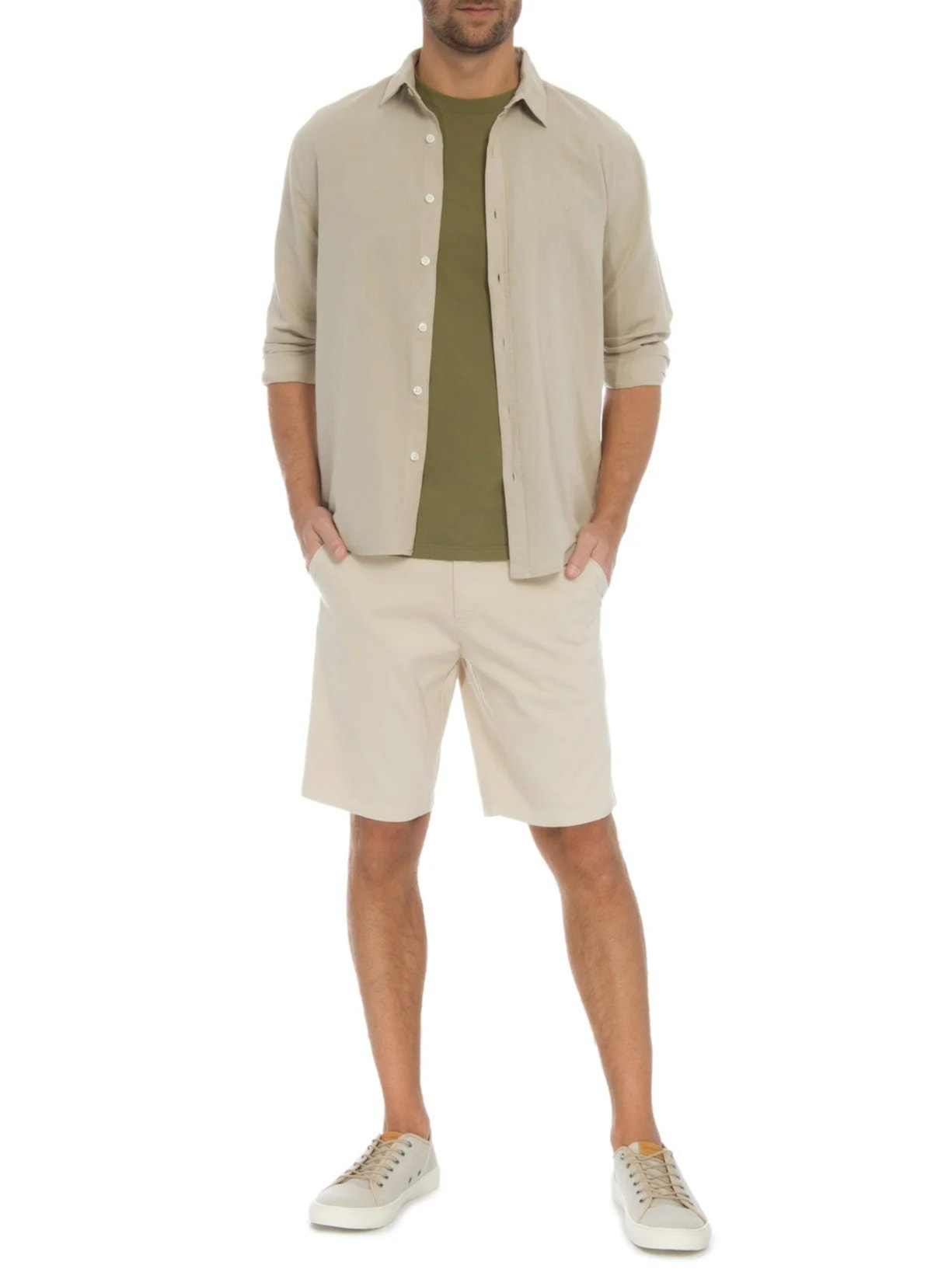 Bermuda De Sarja Casual Masculina Iron Bege Reserva