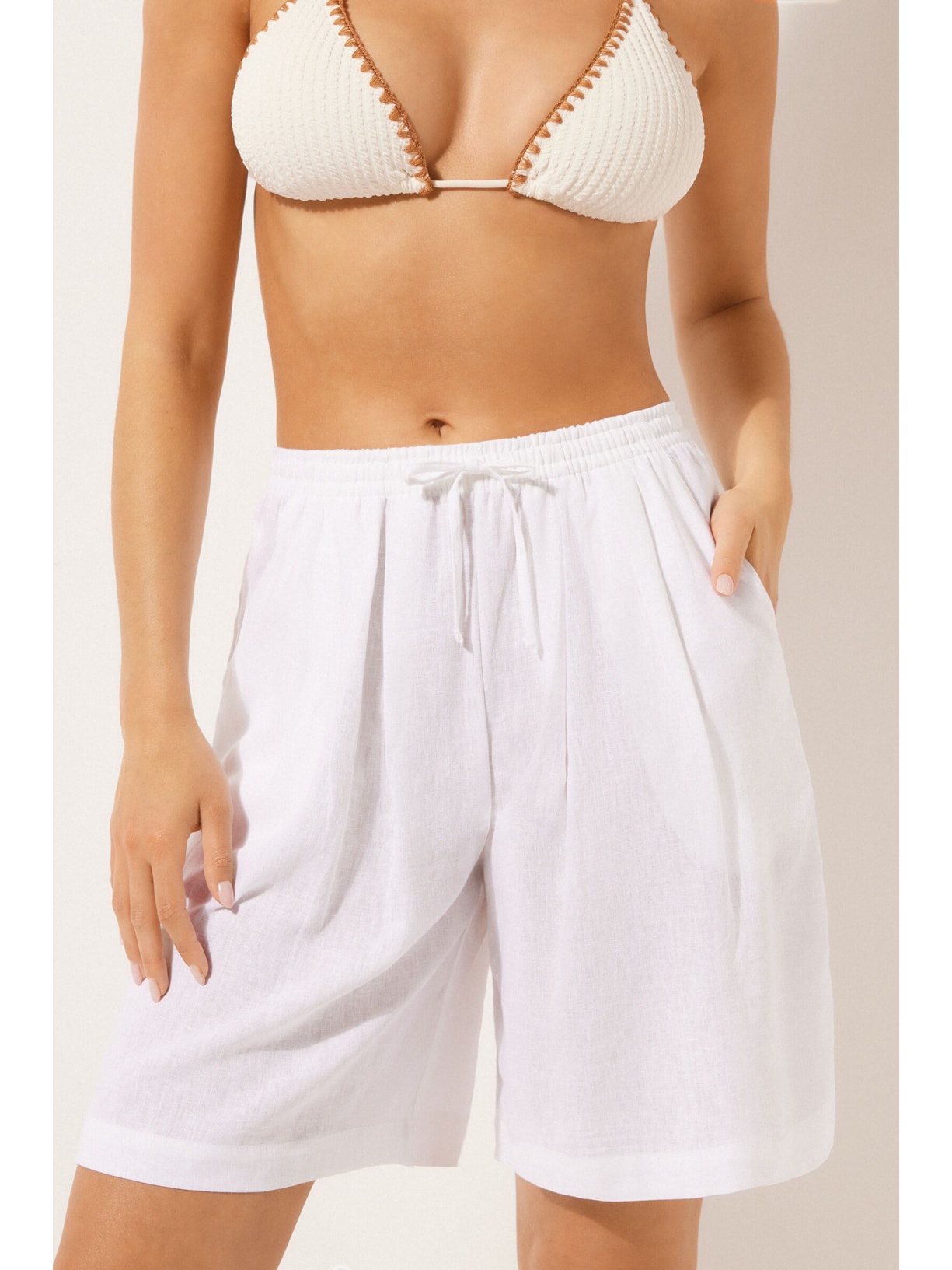 Bermuda Em Linho e Viscose Branco Calzedonia