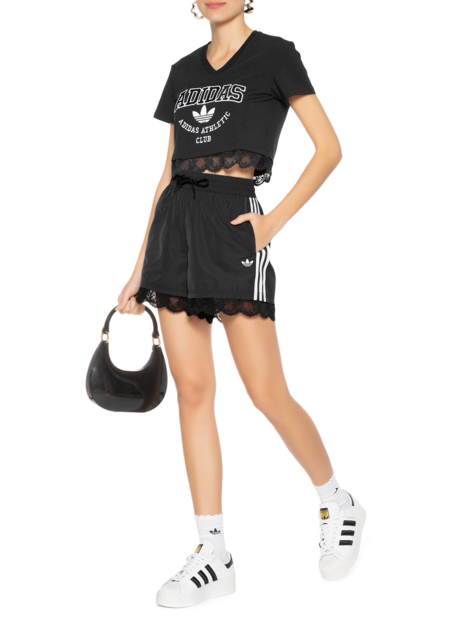 Bermuda Feminina 3 Stripes Renda - Adidas Originals - Preto