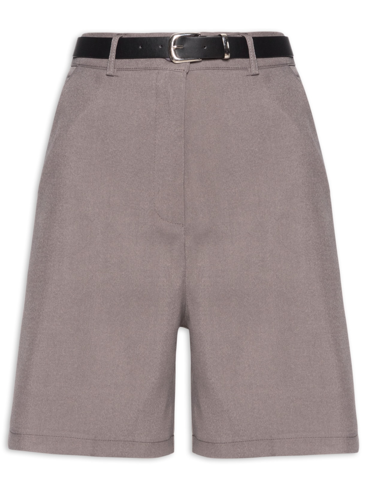 Bermuda Feminina Alfaiataria Com Cinto - Cinza