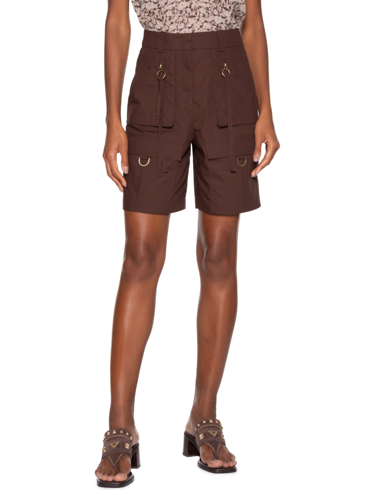 Bermuda Feminina Algodão Paper Marrom Animale