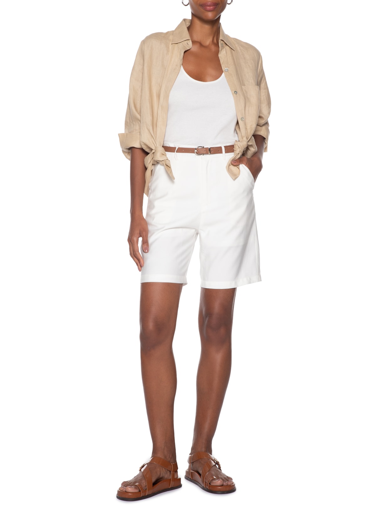 Bermuda Feminina Básica Com Cinto Branco Basiq