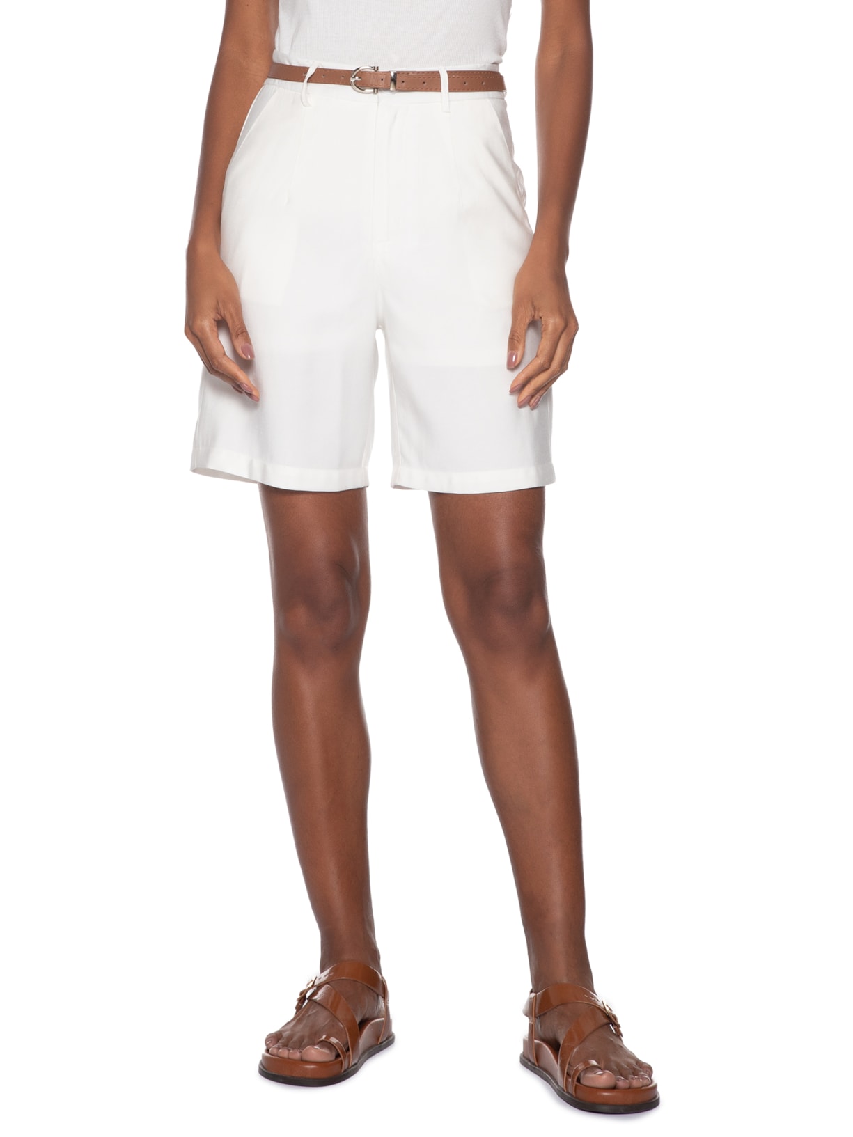 Bermuda Feminina Básica Com Cinto Branco Basiq