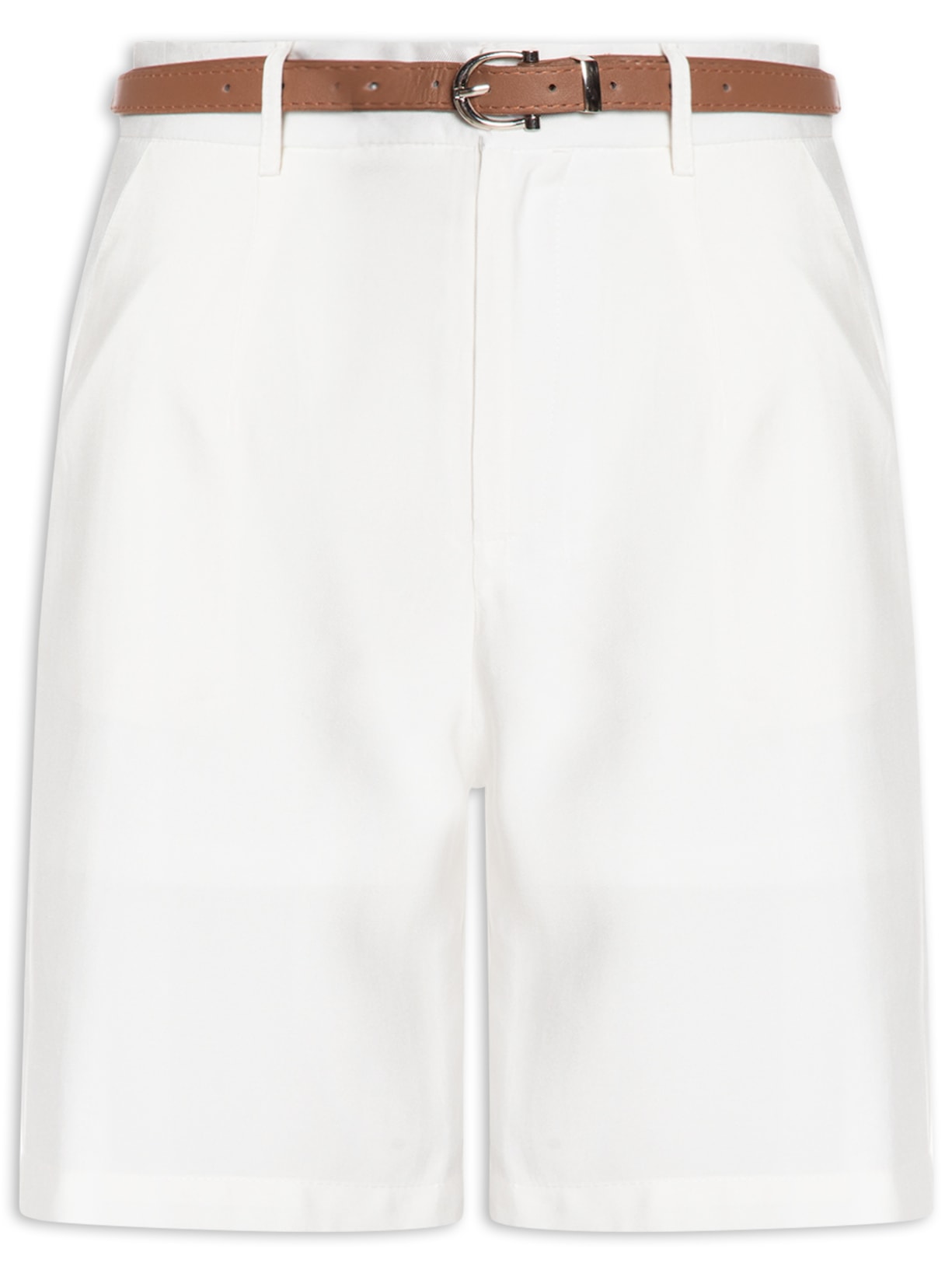 Bermuda Feminina Básica Com Cinto Branco Basiq