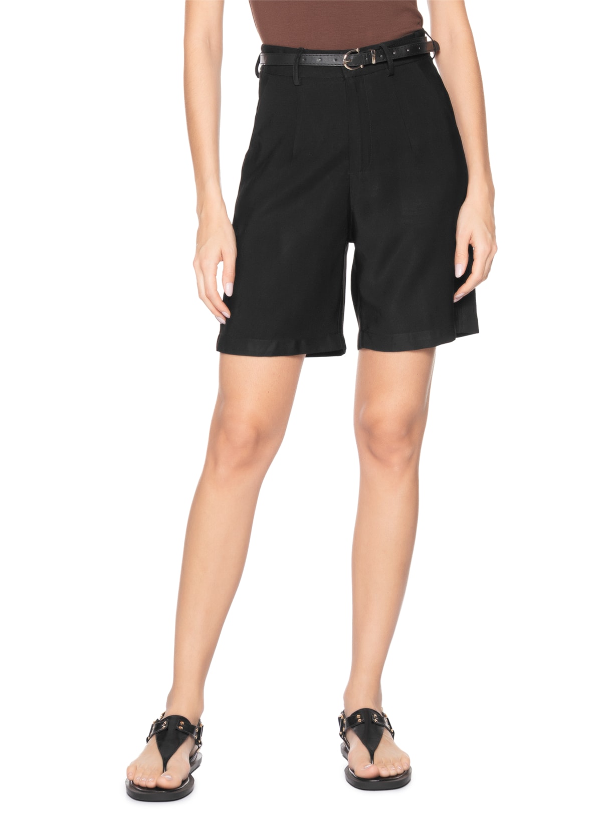 Bermuda Feminina Básica Com Cinto Preto Basiq