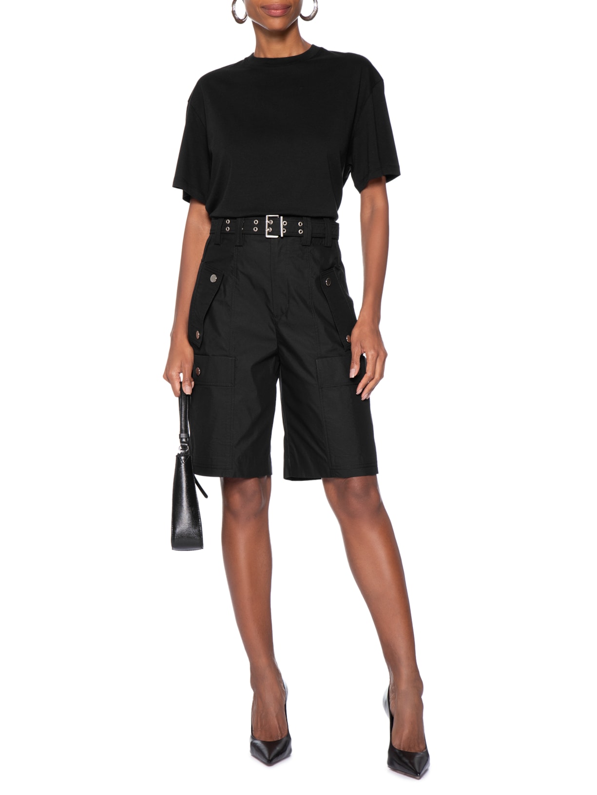 Bermuda Feminina Bolsos Com Cinto Preto Animale