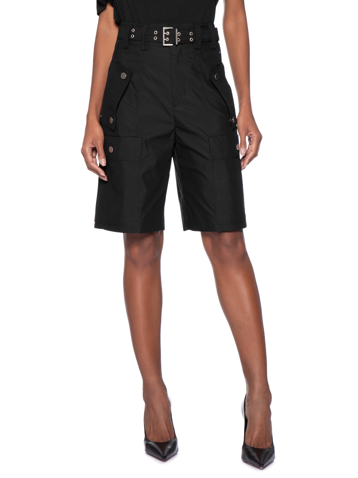 Bermuda Feminina Bolsos Com Cinto Preto Animale