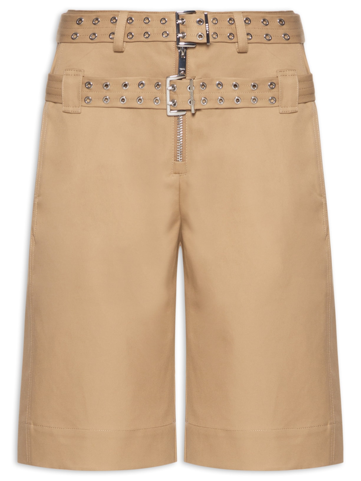 Bermuda Feminina Bonded Cotton Belt Shorts Marrom Ganni